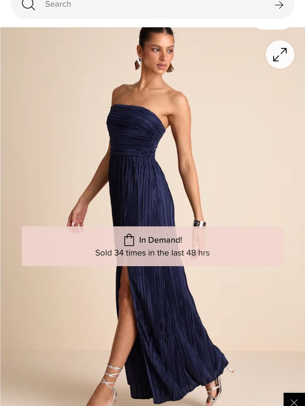 Lulu's Strapless Pleated Maxi Dress in Navy